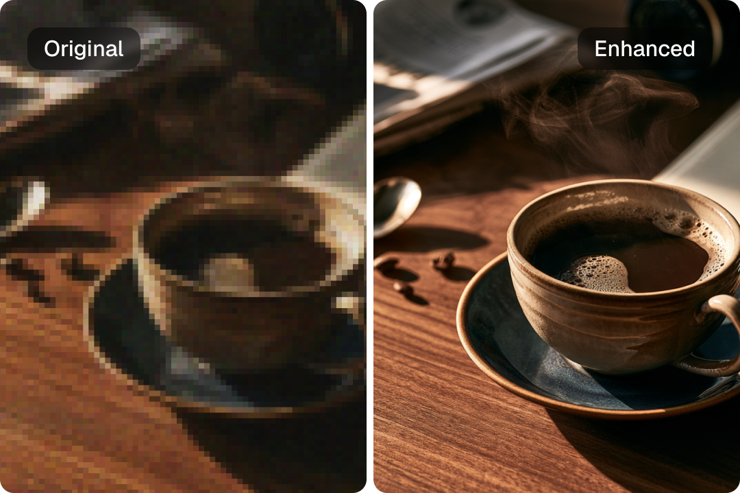 Original and enhanced coffee photograph