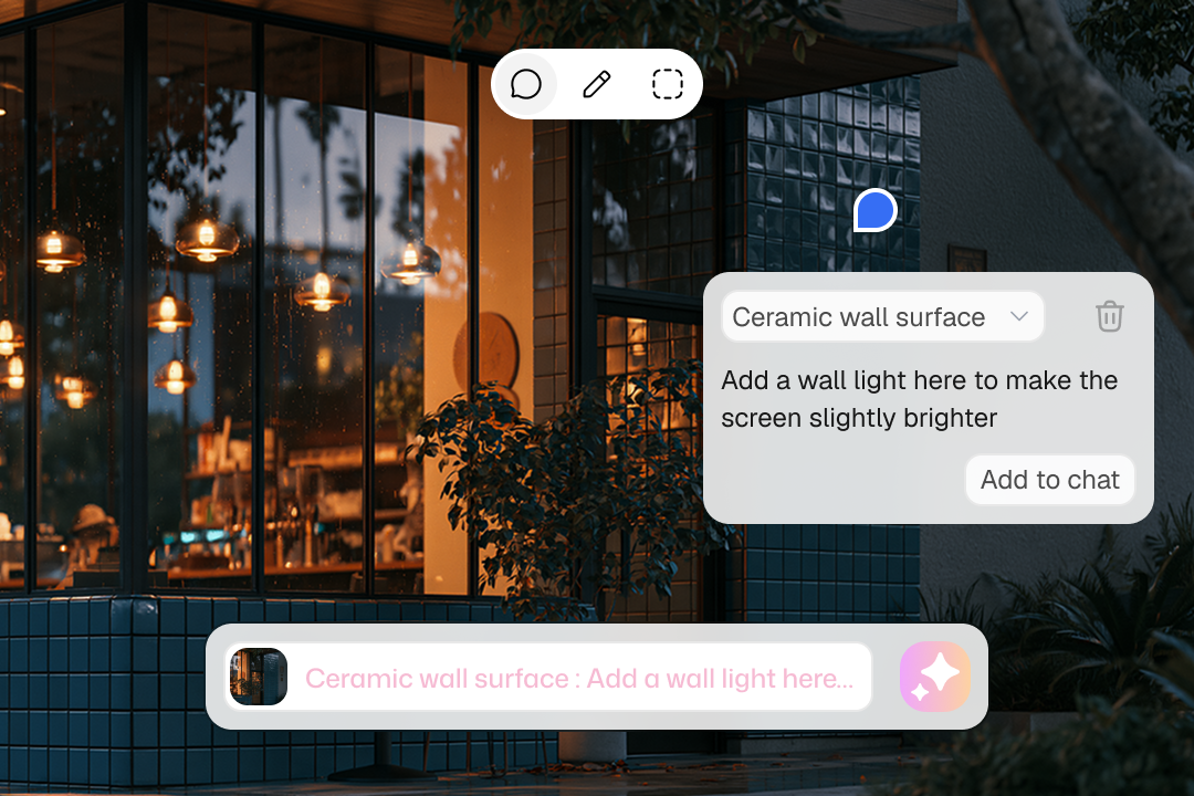 Nighttime storefront with an editing request attached to the video