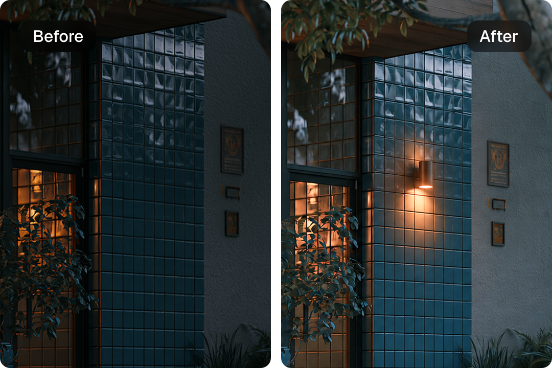 Before and after lighting adjustment with the request in the conversation