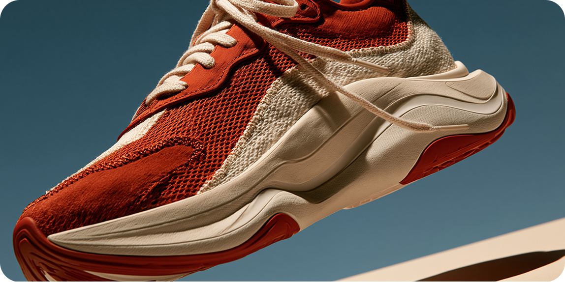 Close-up of an orange running shoe