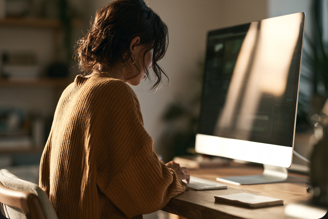 A creator working at a desktop computer